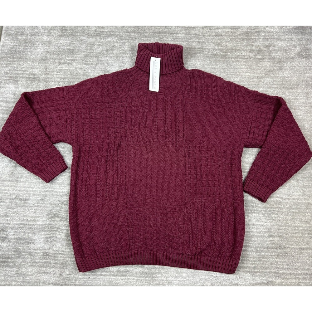 Delia McKain Sweater Womens L Burgundy Turtleneck Cotton Textured Knit Made USA